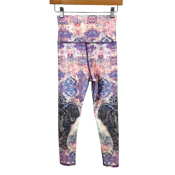 Evolution Creation Cropped Ankle Leggings Elephant Mandala Metallic Foil S Small - Picture 2 of 9